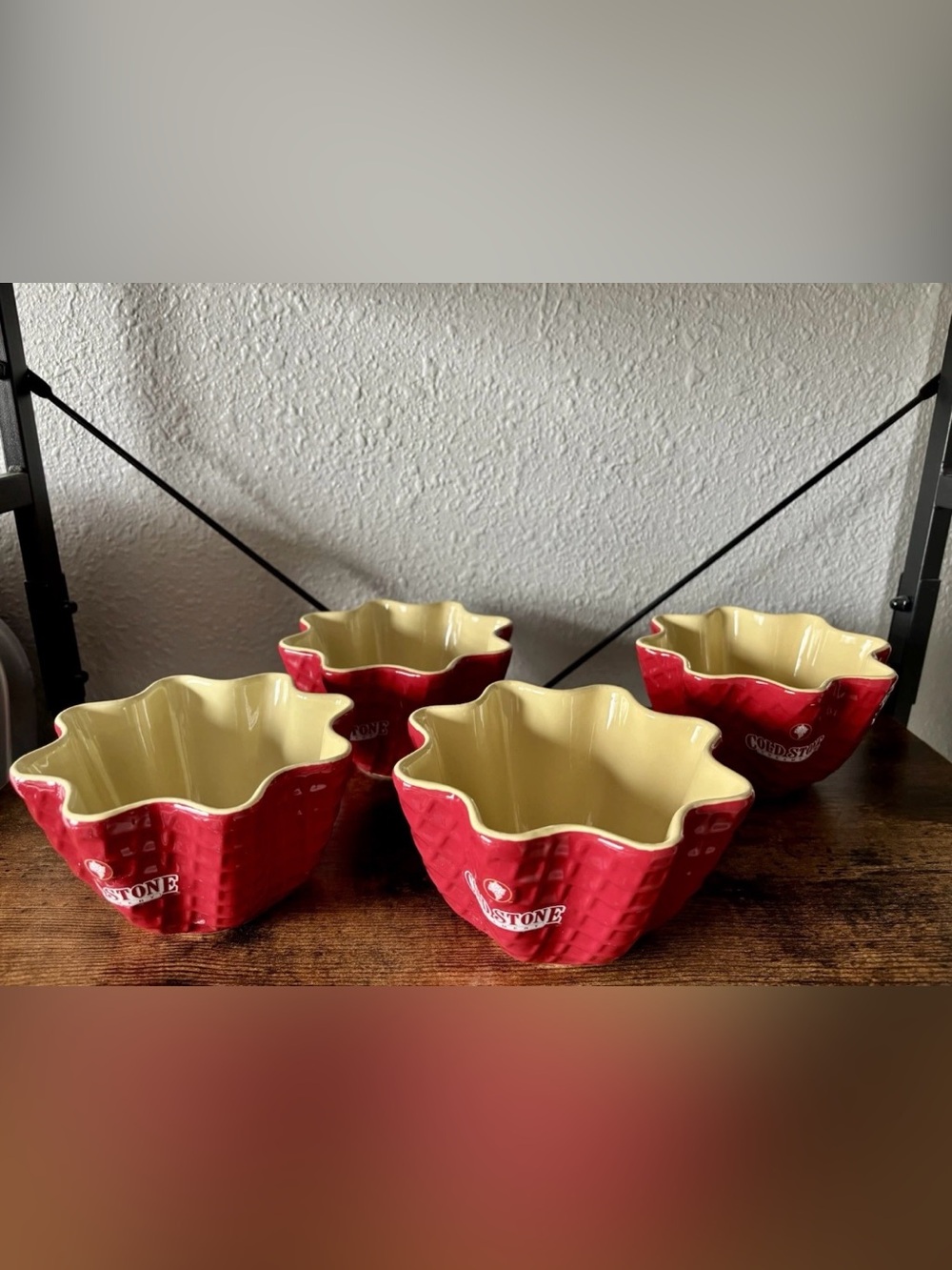 Red Ceramic Serving Waffle Bowls Set of 4
